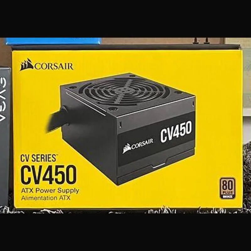 Caja amarilla de la fuente de poder Corsair CV450 de 450 W